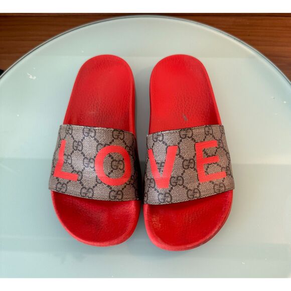 Gucci GG Supreme “LOVE” Slide Sandals – Red – Size EU 37 – Authentic - Picture 1 of 6
